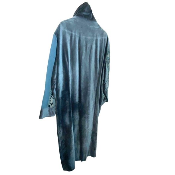 Vintage 1970s Newport News Boho Deep Teal Blue Velvet & Floral Embroidered Coat - Picture 2 of 12